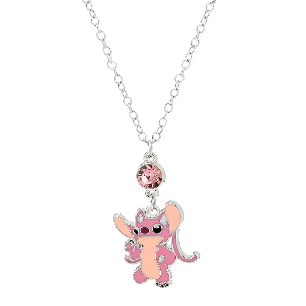 Anime Lilo and Stitch Necklace Cute Cartoon Figure Stitch Angel Pendant Neck Chain Collar Kawaii Jewelry Accessories