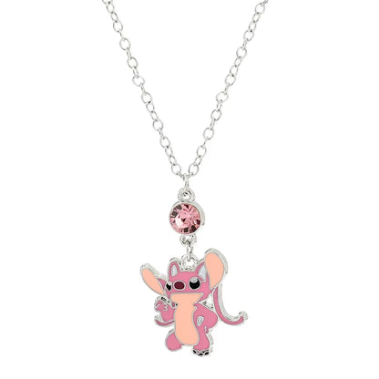 Anime Lilo and Stitch Necklace Cute Cartoon Figure Stitch Angel Pendant Neck Chain Collar Kawaii Jewelry Accessories