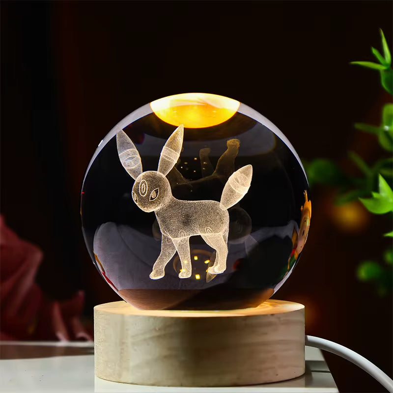 3D Crystal Ball Stitch Pikachu Kuromi Princess Hello Kitty Crystal Mini Night Lamp Desk Decoration Boy Girl Gifts
