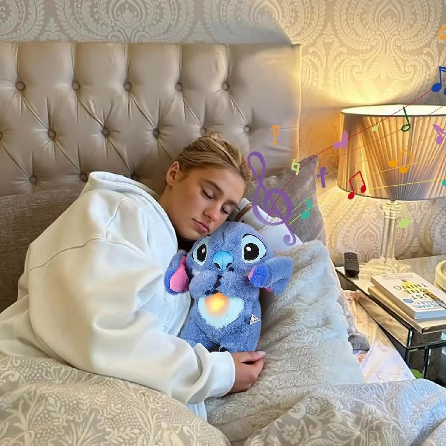 New 30Cm Plush Breathing Stitch Doll Soothing Peluche Lilo&Stitch Kawaii Toy Anime Music Light Child Sleep Model Kid Gift